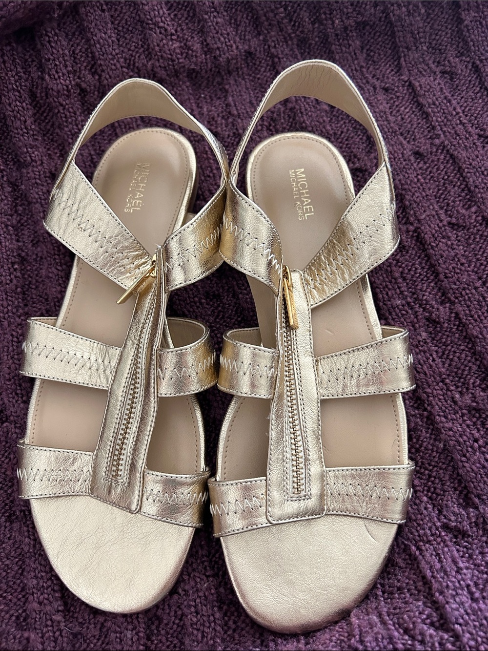 MICHAEL Michael Kors Metallic Gold Zip-Front Leather Slingback Sandals